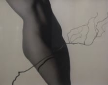 After John Swannell (British b.1946) Monochrome Photographic print, a nude female form and branch,
