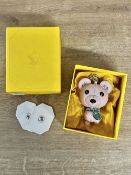 A Svarovski teddy bear bag charm keyring, in smooth pbaby pink leather with emerald green and pink