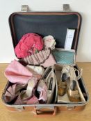 A mid-century vintage Foxcroft by Antler suitcase enclosing assorted c. 1950s and later womens'