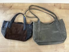 Two vintage hand bags to include a Caston black leather and brown suede panelled example, and a