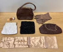 Miscellaneous antique and vintage accessories and undergarments to include silk modesty panels, pink