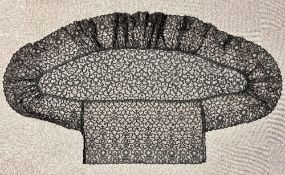 A Victorian high-society mourning veil or shawl, in black net lace with fleur de lys pattern, having
