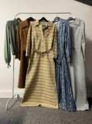 Assorted 1960-1970s ladies garments in Crimplene, Dacron and Lurex, to include three belted dresses,