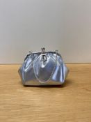 A 20th century vintage silvered leather clutch purse with chrome or white metal frame closure,