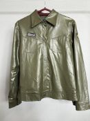 A vintage 'Belstaff' jacket in khaki green having logo patches to the chest and upper sleeve,