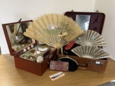 Two early-mid 20th century leather cases, croc tan and smooth tan, containing various womens