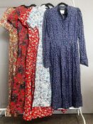 Five 20th century vintage button-down floral tea dresses to include two Vivien Smith examples in