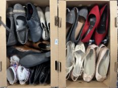 A quantity of ladies ankle boots, flats, and heeled shoes to include tartan, suede, patent and