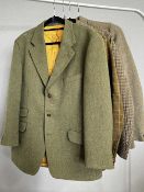 Four vintage men's wool, mix and tweed country jackets, to include one synthetic Dunn & Co