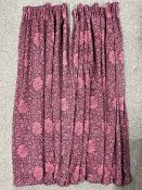 Two pairs of vintage heavyweight cotton pencil-pleat curtains in floral fabric, contrasting