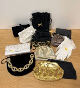 Assorted clutch bags circa 1980s and later, mostly black, ivory and/or gold, to include velvet,