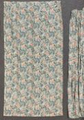 Three pairs of vintage Laura Ashley pencil pleat curtains in print named 'BLUEBERRY', a coral red