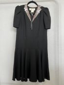 A 20th century vintage Radley shift dress in black wool mix having blush pink mesh and crochet