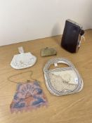 Five 19th century antique and vintage mini evening bags or clutch bags, to include a pink