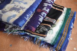 Five 20th century Indonesian Ikat Hinggi cloths, sarong or hangings, depicting shrimp, deer,