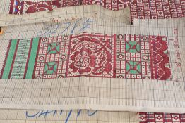 Three 20th century lace makers pattern plans, hand painted on paper and labelled with numbers,