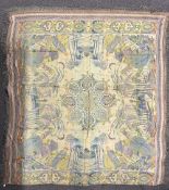 A 1940s Egyptian tapestry bedspread with fringing, woven in sateen cotton fibres with subtle