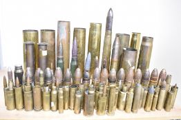 A large quantity of mixed brass World War I/II brass shell cases, 37mm rounds and casings, artillery