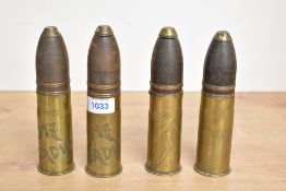 A group of four World World War I French PDPs 37mm calibre trench art shell cases retaining the