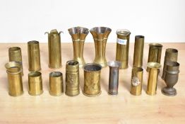 A group of mixed World War I & II brass 37mm and other smaller calibre trench art shell casings,
