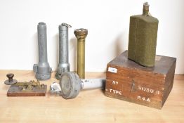 A vintage Sestrel hand-bearing yacht compass, sold together with three safety torches, a pine type