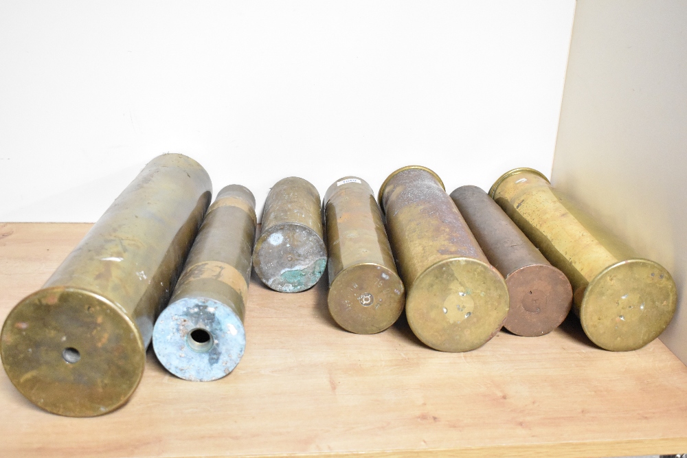 A group of seven British, French, German and American brass shell cases, pre-World war I, World - Image 2 of 2