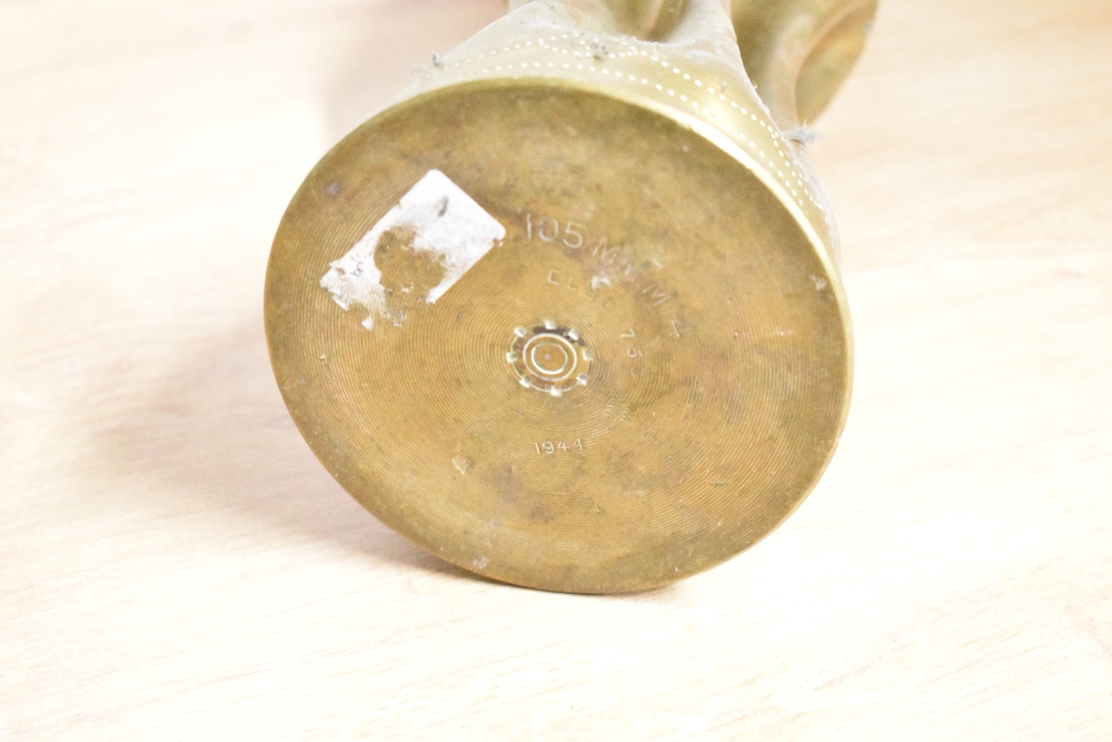 An American World War II brass trench art Howitzer shell, decorated with a lion rampant and stylised - Image 3 of 3