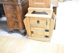 Two modern pine pieces, being bedside cabinet and knitting cabinet