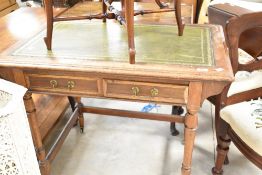 A Victorian mahogany side/writing table having later skiver top , Aesthetic movement style brass