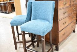 A pair of modern bar stools, by The Chair People, Milano Petite design, in agua juno teal with solid