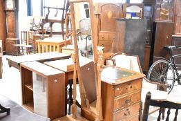 A natural pine cheval mirror having drawer base