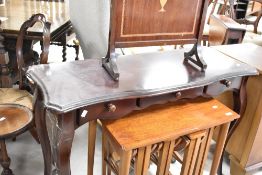 A reproduction mahogany effect console/hall table , having three frieze drawers, width approx.