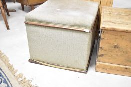 A Victorian and later ottoman stool having mahogany edging and dralon upholstery, approx