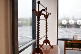 A Victorian mahogany towel rail having twist supports , width approx. 69cm, height 84cm