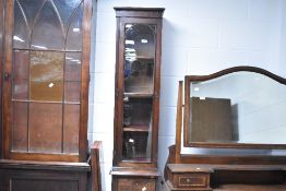 A 19th Century mahogany narrow display, for hall or column etc , with glazed section over single