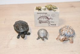 A sweet selection of 20th-century turtle boxes, to feature a Wade example, a brass example and a