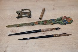 A selection of late 19th to early 20th-century sundry desk wares, to feature an enamelled brass