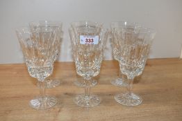 Six 20th-century thought to be Waterford Crystal Lismore-style Liqueur glasses, featuring a clear v