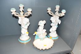 A selection of 19th-century Copeland glazed porcelain ware, to feature a pair of Putti-formed