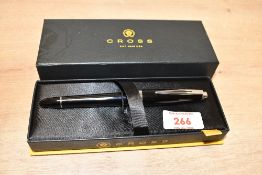 A boxed Cross Aventura cartridge fill fountain pen in black and chrome having Cross nib