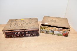Two presumed Edwardian Chocolate advertising wooden boxes, to feature a small Cadbury's chocolate