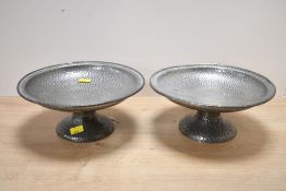Two early 20th-century British William James Myatt and Company hammered pewter pedestal bowls,