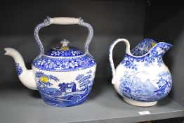 A large 20th-century Spode ceramic 'Tower' kettle/teapot; sold with a large late 19th-century Minton