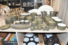A large selection of 20th-century Denby Pottery 'Chevron' tableware, to feature a matte deep olive