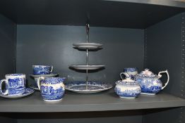 A selection of 20th-century Spode blue and white 'Italian' ware, to feature a three tiered cake
