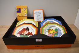 A contemporary Clarice Cliff Bizarre plate set by Wedgwood, to feature four octagonal plates