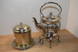A fine 19th-century silver-plated spirit kettle on a stand, featuring ornate chased floral and