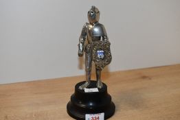 A 20th-century German metal knight-in-armour table lighter, the hinged visor opening to activate the