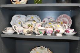 A selection of 19th-century puce Staffordshire-style tableware, to feature puce lustre ware small