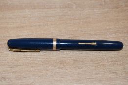 A Waterman W3 lever fill fountain pen in Blue with broad fluted cap band having Waterman 14ct W3